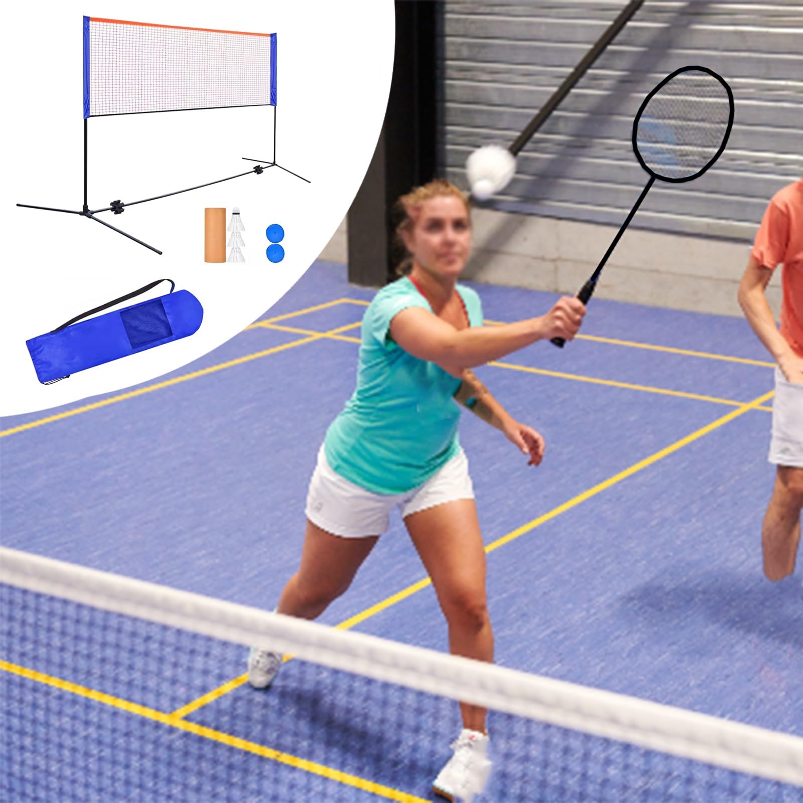 Supporto per Rete da Badminton, Telaio Portatile per Rete da Allenamento, Supporto per pallavolo e Tennis da 6 m/20 Piedi con Borsa per Il Trasporto, Gioco di Pickleball/Tennis (Largo 6,1 m/