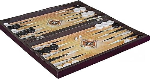 LaModaHome Star - Juego de backgammon turco para adultos y niños, diseño clásico del Sahara de madera de vinilo de élite, mecanismo de cierre