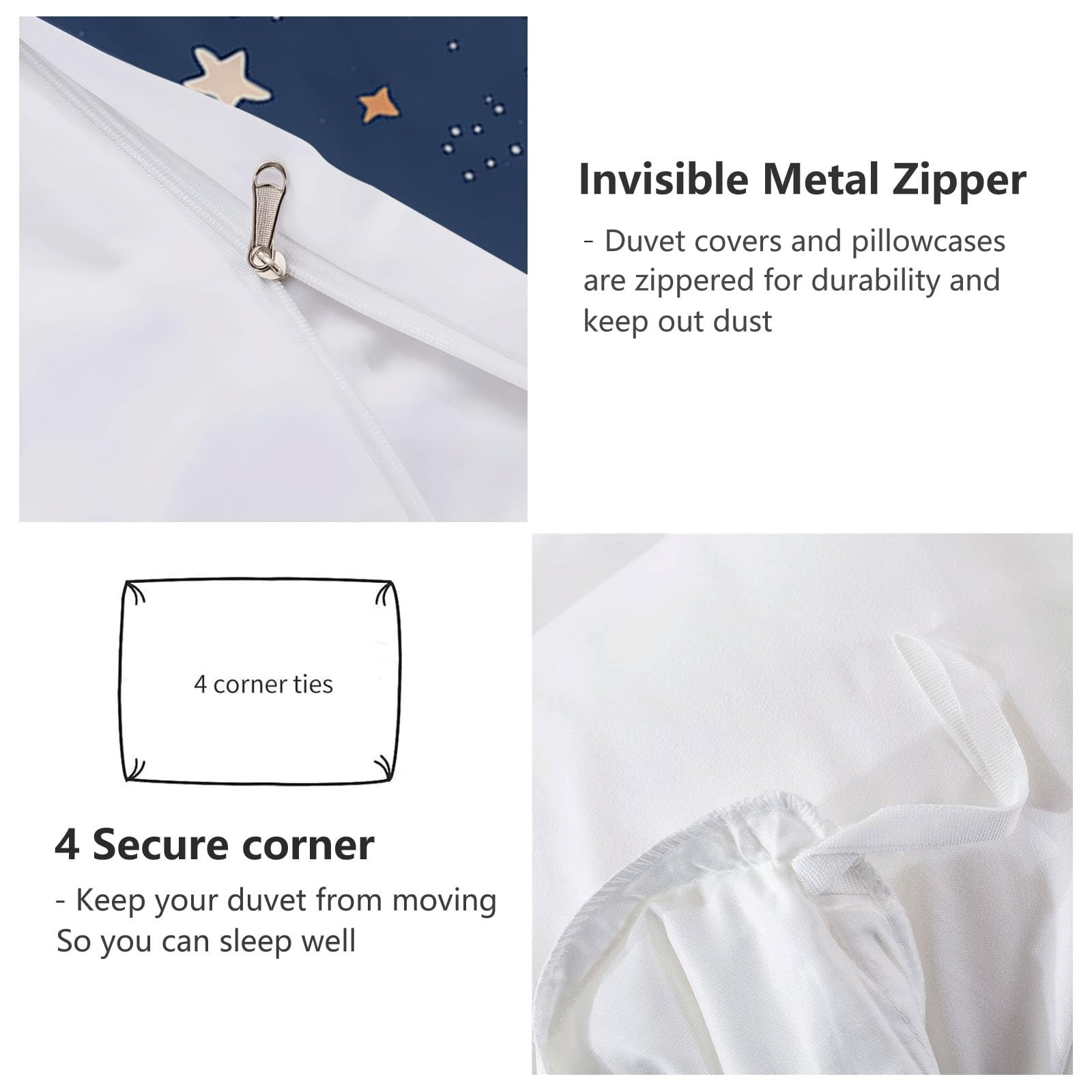 CozyRest Funda Nórdica Cama 105-200 x 200 cm Suave Transpirable, Cielo Estrellado Patrón Azul Marino Microfibra Juego de Fundas Edredón 1 Funda Nórdica + 2 Fundas de Almohada 50x75cm