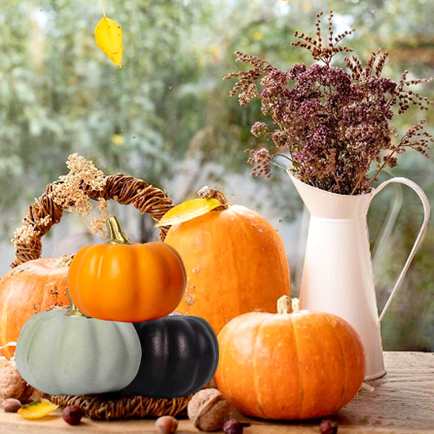 12 Decoration Halloween Automne Citrouille Artificielles,Couleur Ensemble Fall Decor Citrouille en Mousse Decorative Intérieur Exterieur,Mini Citrouilles pour Table Decoration,Thanksgiving,Noël