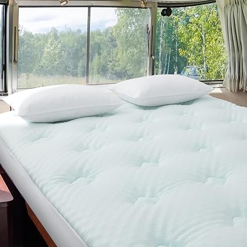 Hansleep Cubrecolchón corto de espuma viscoelástica para caravana, cubrecolchón de espuma Queen de viscosa derivada del bambú, funda de colchón para
