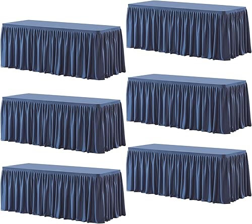 Miniatura 130 de Wish Care Paquete de 2 manteles rectangulares negros para mesas de 6 pies, manteles ajustables de poliéster elásticos 6T para fiestas, bodas, ferias