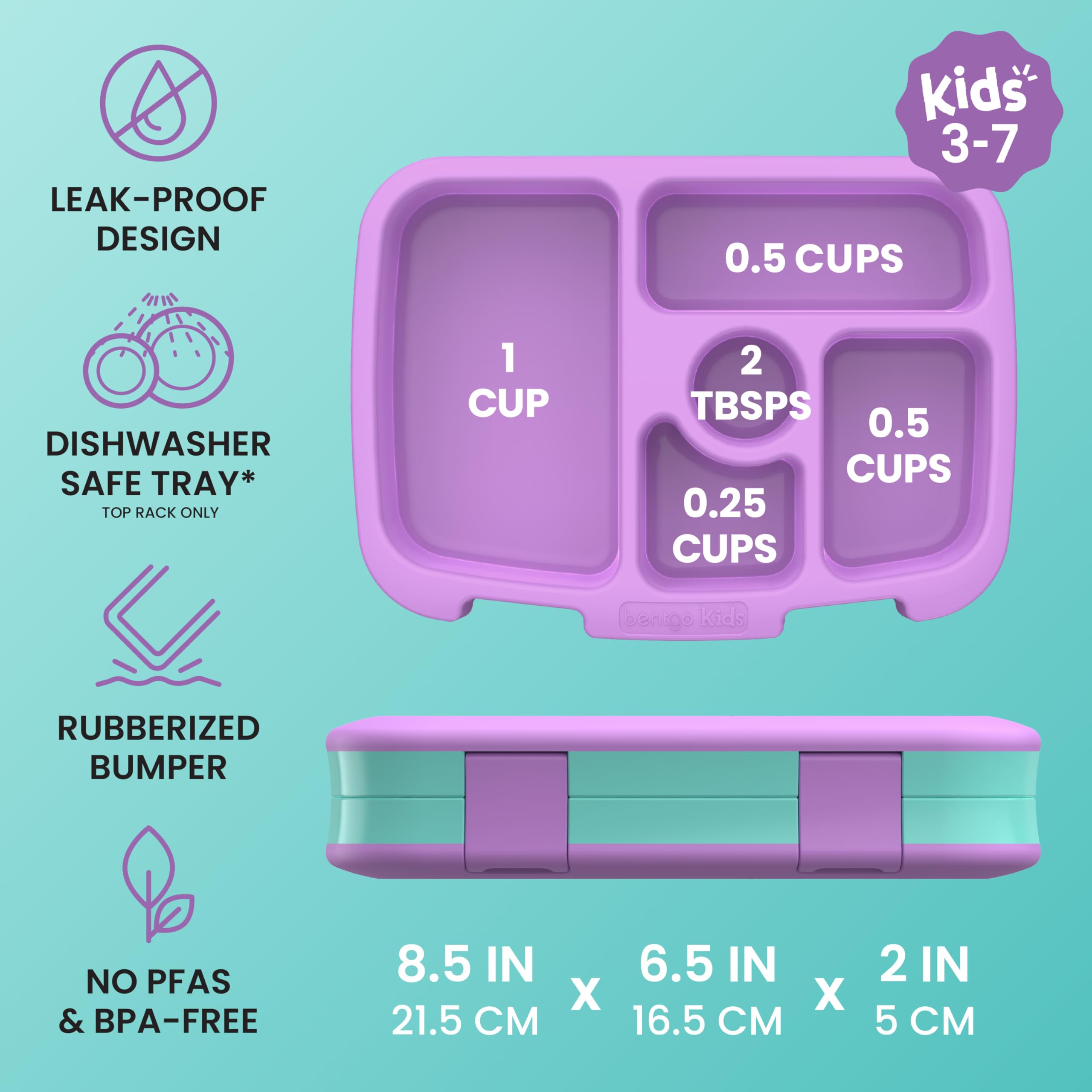 Bentgo Kids Prints Boîte à repas pour enfants de 3 à 7 ans, style bento, anti-fuite, 5 compartiments, idéale pour les portions des enfants de 3 à 7 ans, matériaux sans BPA et de qualité alimentaire
