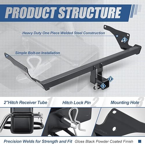 Miniatura 2 de Auto Dynasty Receptor y pasador de remolque trasero de 2 pulgadas de clase 3 compatible con Mazda CX5 2013-2023, recubrimiento en polvo negro