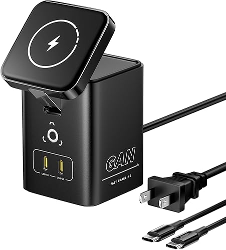 PISEN Cargador inalámbrico Mag-Safe 4 en 1 Estación de carga GaN de 45 W para múltiples dispositivos, soporte magnético con certificación Qi,