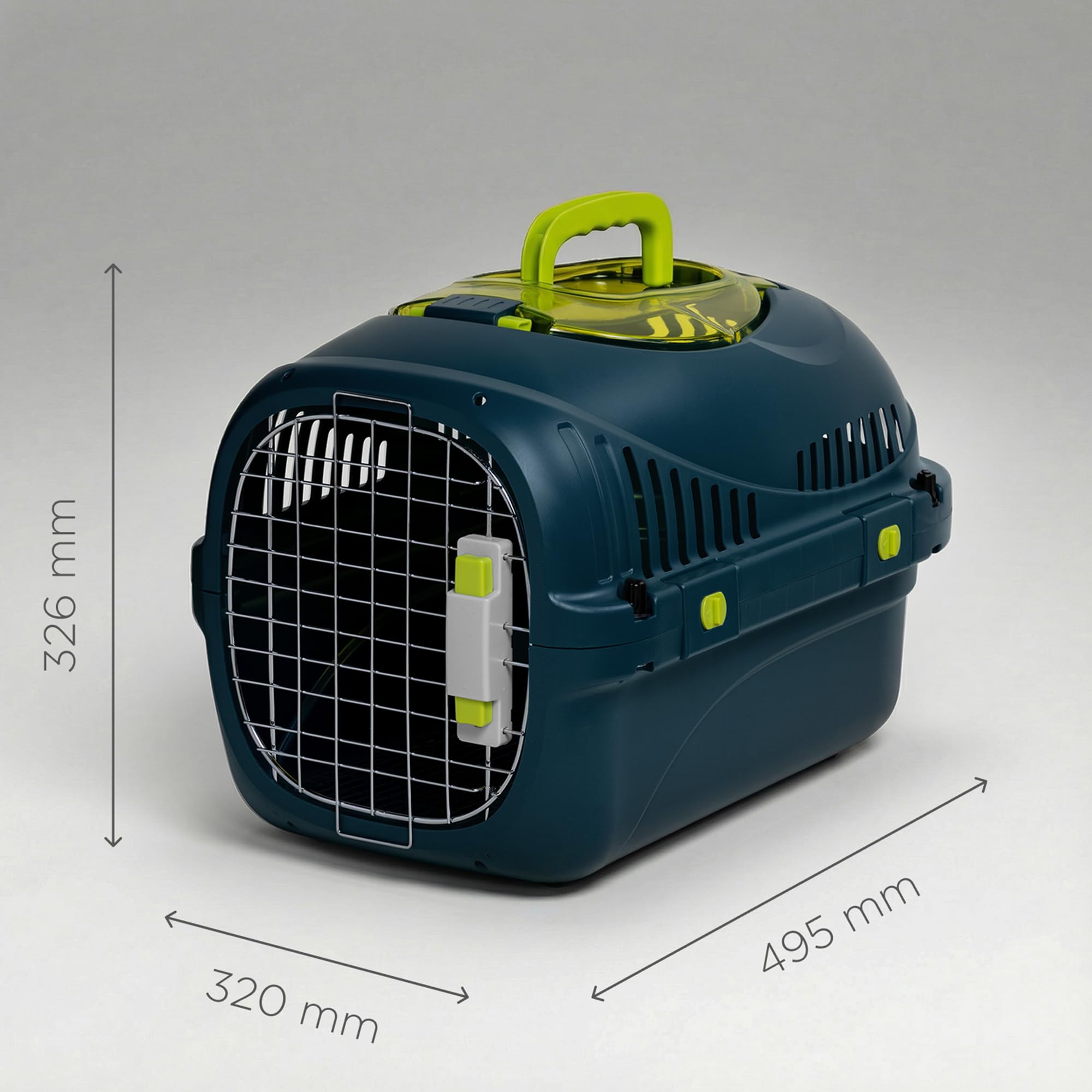 Safy Transportín para Gatos Rígido, Carcasa PP, Puerta de Metal con Doble Cierre Seguro, Ventilación 360, Asa Plegable, Rejilla para Empapador y Cuenco Colgable, para Coche y Viaje, hasta 5 kg