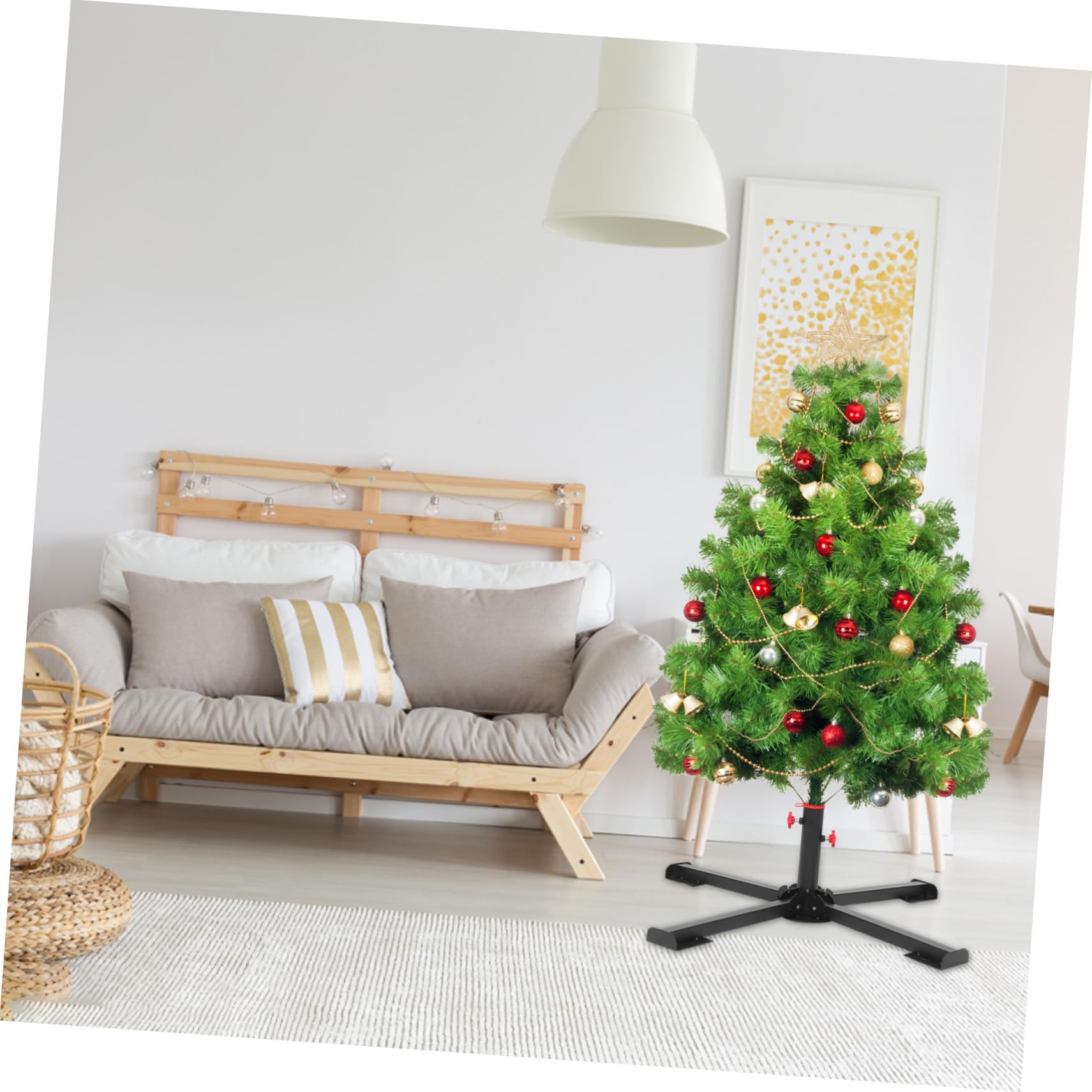 Soporte de Árbol de Navidad Negro de Acero Inoxidable, Base Plegable