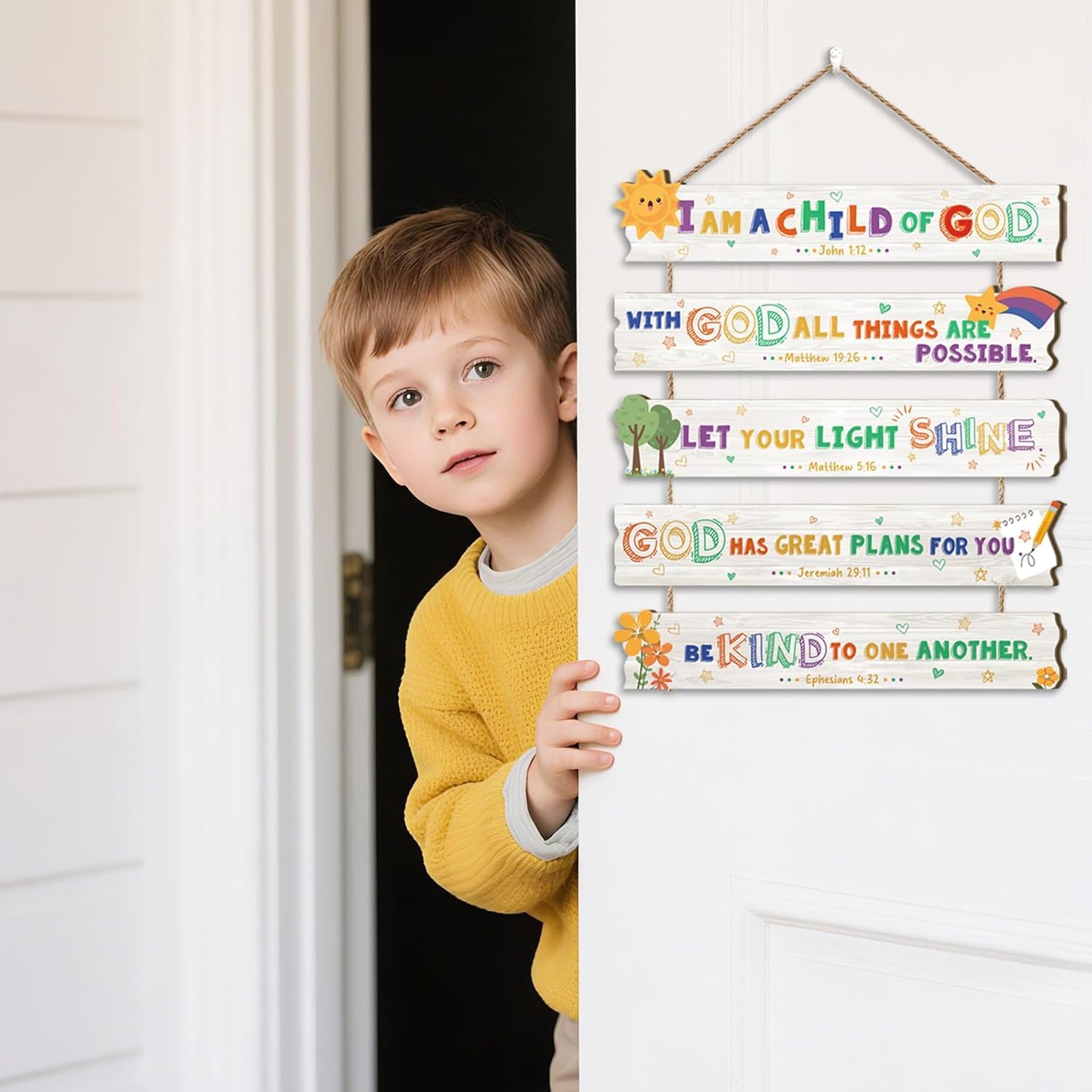 HPUINB I am A Child of God Door Sign,Inspirational Quotes Wall Hanger,Bible Verses Door Hanging,Nursery Wood Sign,Christian Religious Wall Plaque for Kids Room Nursery Home School (colorful2) - Image 3