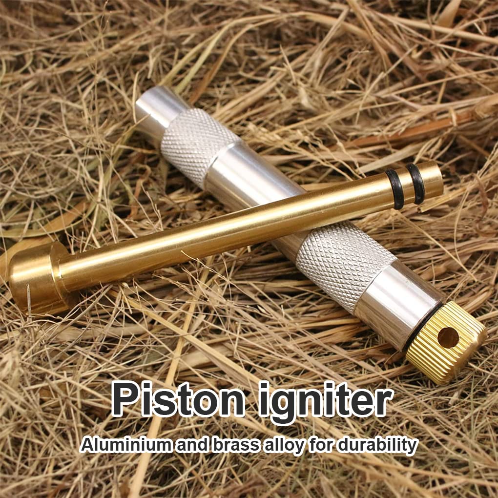 Lot de 2 pistons de feu en laiton portables en alliage d'aluminium pour flamme à compression d'air, urgence, pique-nique, voyage, pêche, outil de survie noir