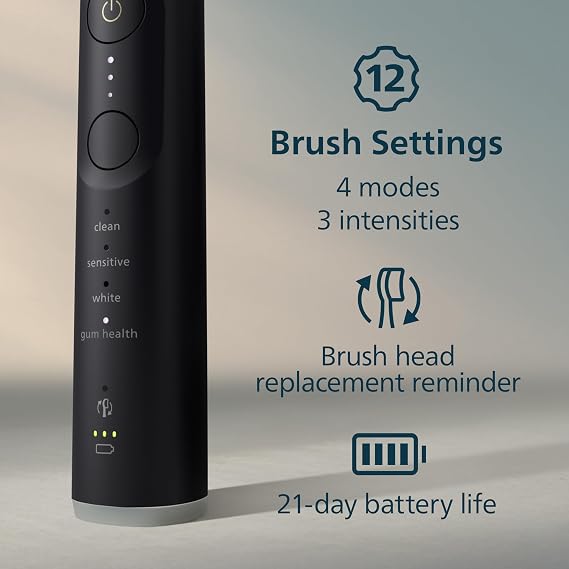 Philips Sonicare 7300 Rechargeable Electric Toothbrush, 3 Brush Head, Black