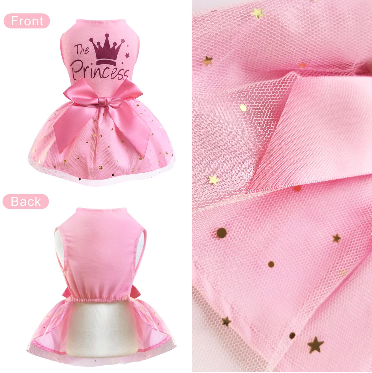 Idepet Vestido de princesa para perro, falda de tul para cachorros, ropa para mascotas, tutú para perro con lazo, vestidos de cumpleaños, ropa de vacaciones sin mangas para perros pequeños, niñas y