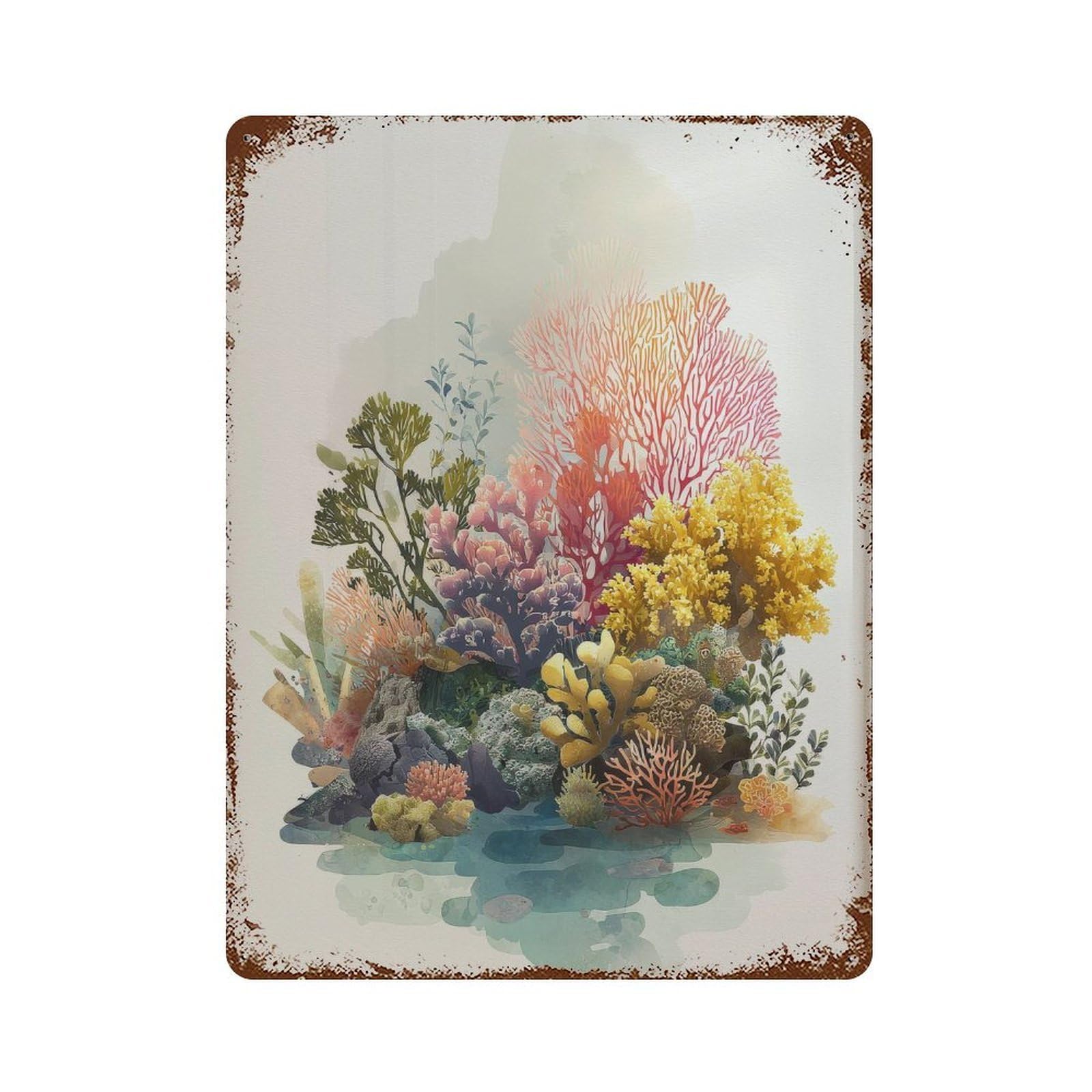 xiaoxiaoshen Coral Reef. Watercolor Botanical Wall Decor Art Metal Tin Poster Modern Home Decor Art Home Bar Shop Decorations Vintage Sign 40x30cm