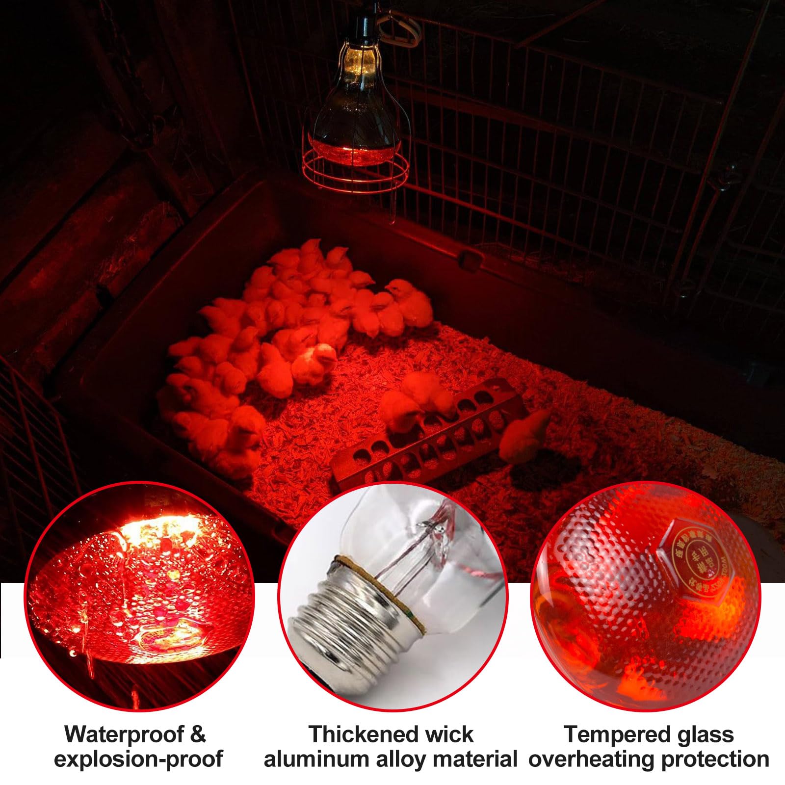 BORDEAG Lámpara De Luz Roja Lámpara De Calor, 150 W Calentadores Para Gallineros, Lámpara Calefactora Gallinero, Lámpara De Calor Animales Lámpara Infrarroja Termostática Automática