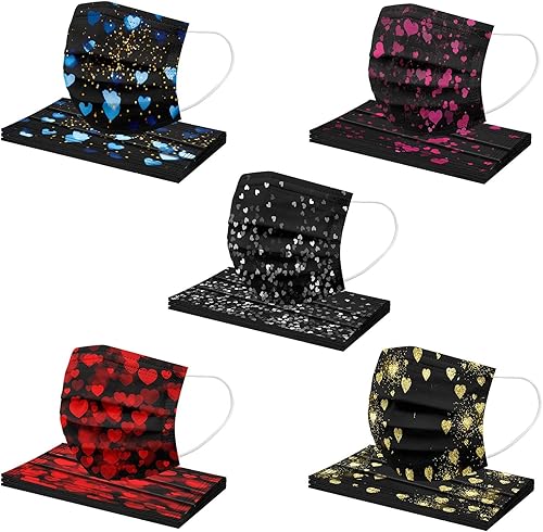 Paquete de 50 mascarillas desechables de San Valentín para adultos, mujeres, día de San Valentín, mujeres, desechables, con corazón rojo, para