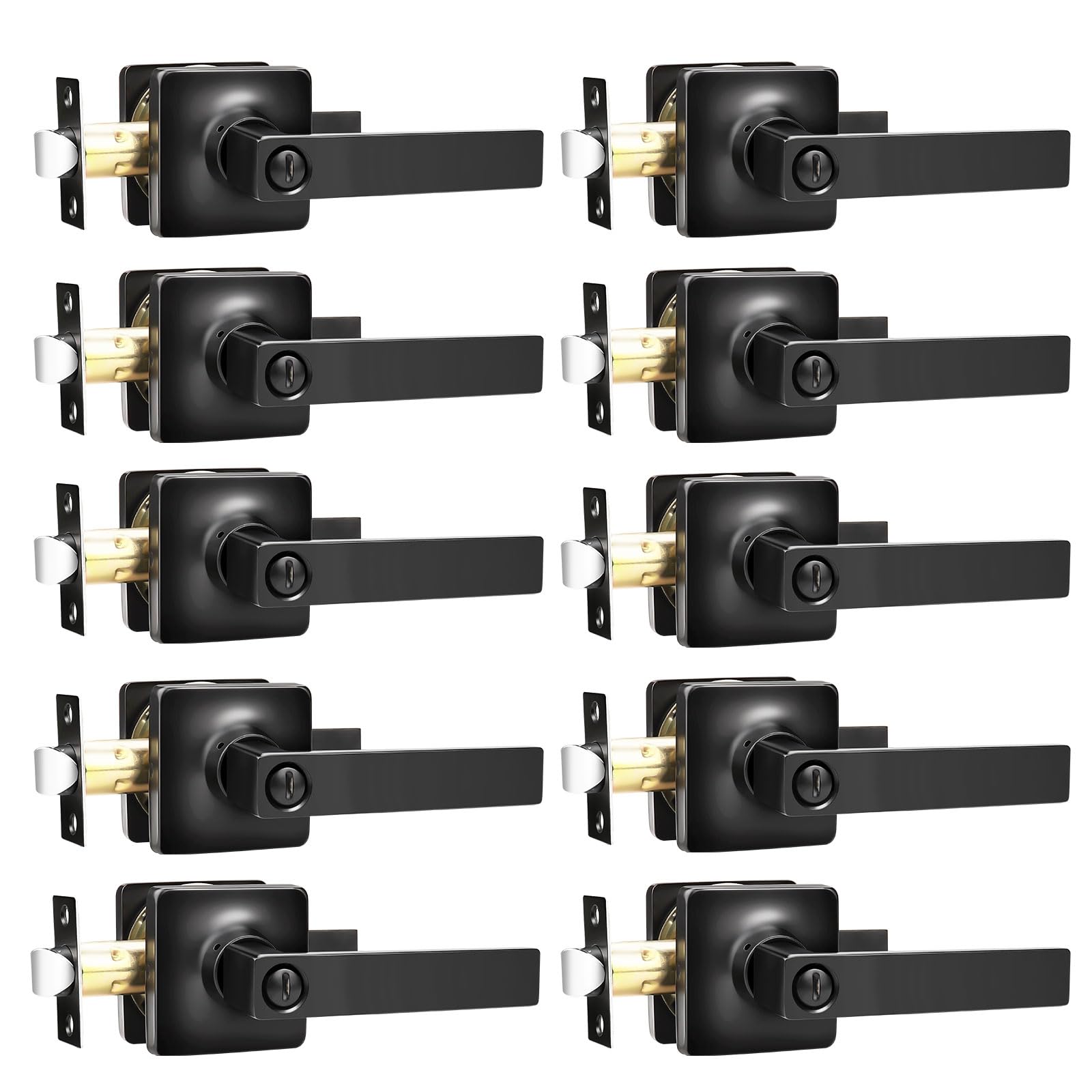 GOBEKOR 10 Pack Matte Black Privacy Door Levers Bedroom Door Handle with Lock Interior Door Handles Keyless Door