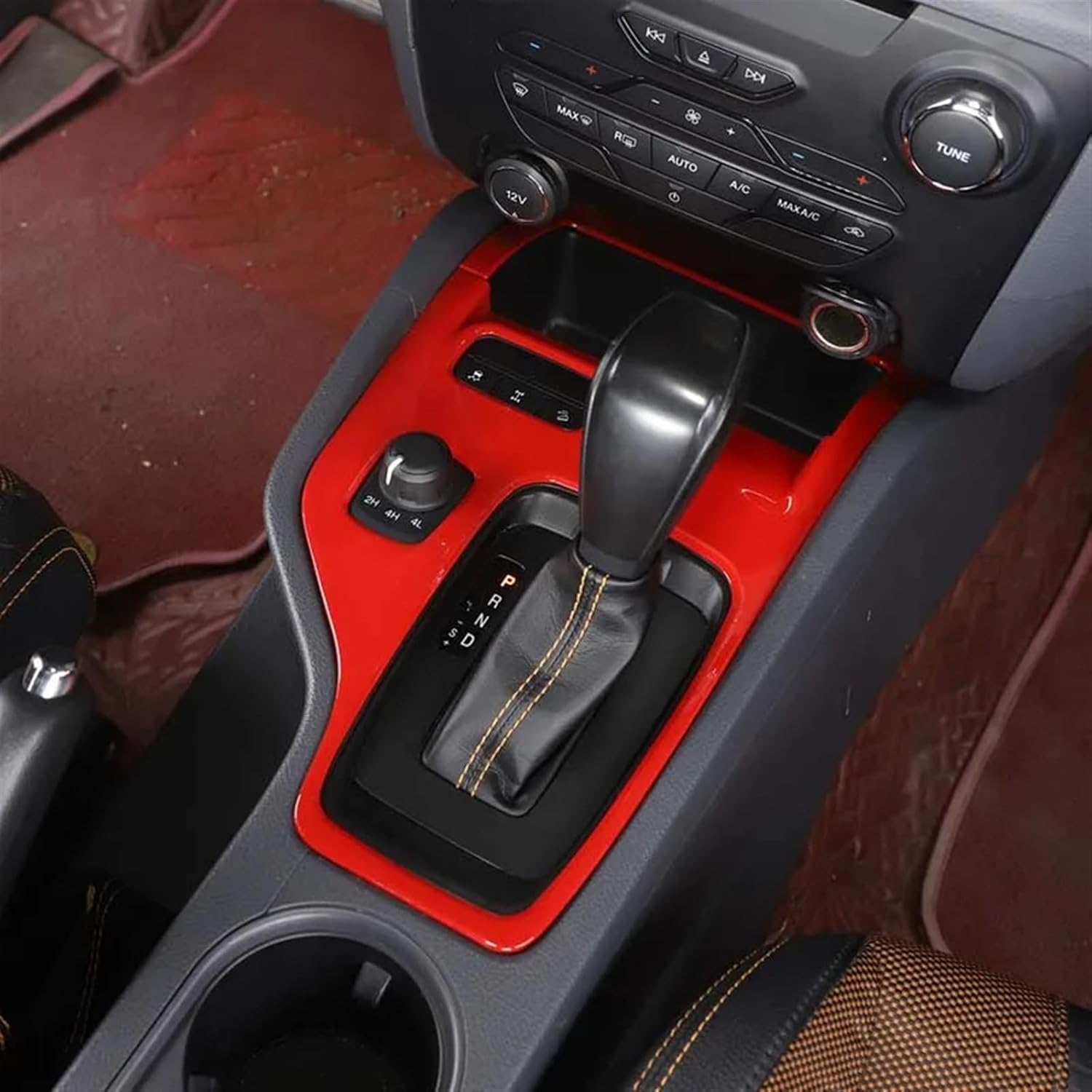 for Fords Ranger Wildtrak 2015-22 ABS Carbon Fiber/Red Car Center Control Panel Decorative Frame Sticker Interior Accessories(Matte Black)