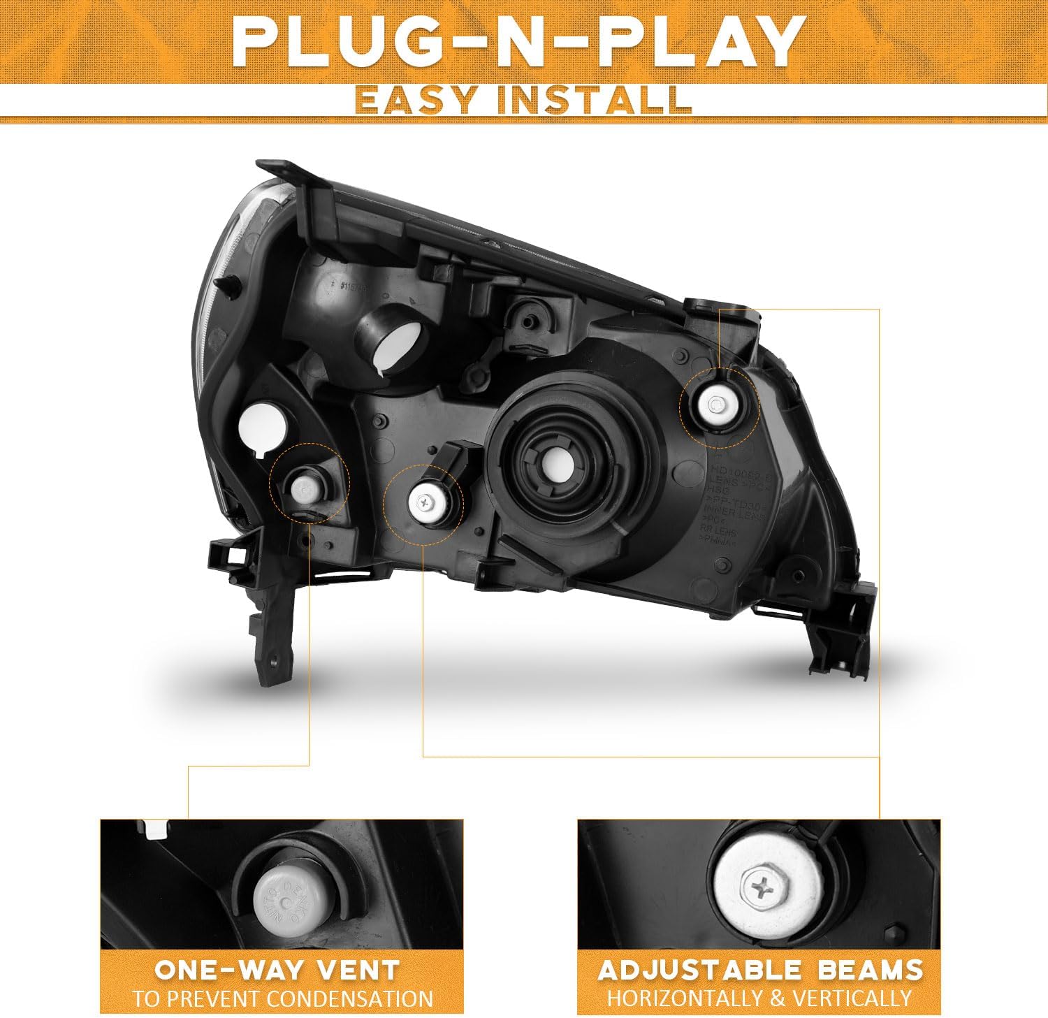 WEELMOTO for 2004-2005 Honda Pilot EX-L, for 2003-2005 Pilot submodel: EX, LX Headlights Pair with Black Housing Amber Reflector Left + Right Side
