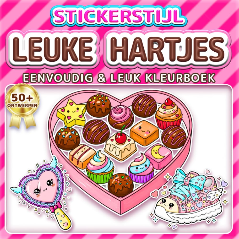 LEUKE HARTJES: EENVOUDIG & LEUK KLEURBOEK: 50+ Stickerstijl ontwerpen voor kinderen, volwassenen en senioren. Ontspanning, mindfulness en cadeau voor Valentijnsdag of Moederdag