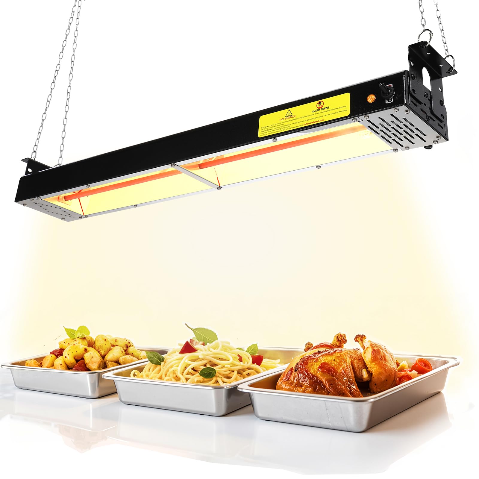 36-inch food heat lamp - 1000w commercial food warmer lamp overhead stainless steel catering heat lamps electric strip heater for restaurant buffet parties kitchen, black 115v