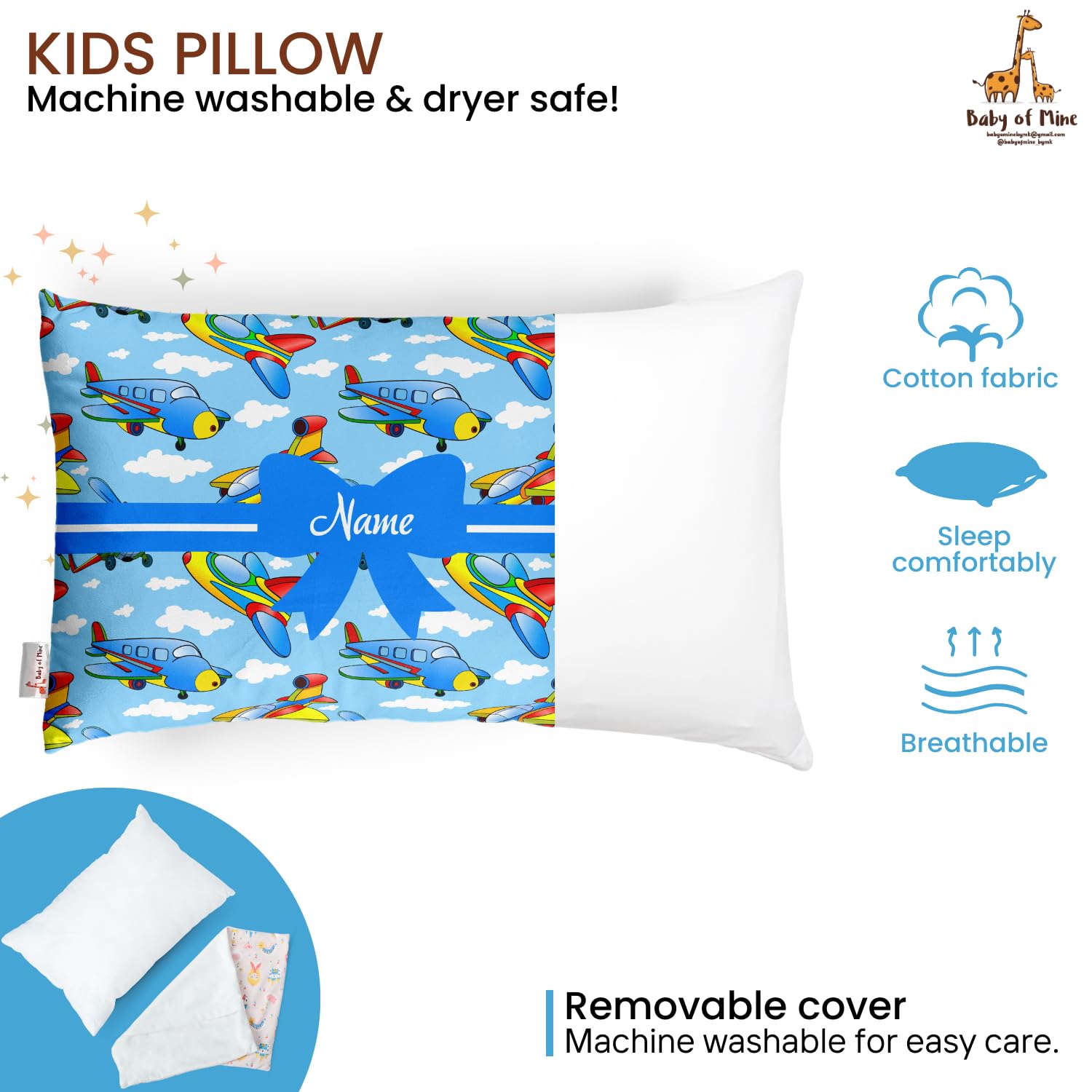 Baby of Mine Personalized Pillow for Kids – Custom Name, Super Soft Cotton Kids Cushion for 5 Years Old Kids, Adorable Prints (Pillow 15) - Image 5 thumbnail