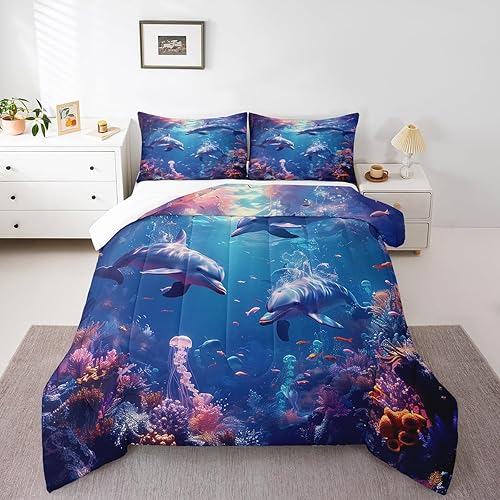 Miniatura 11 de Manfei Octopus Kids Comforter Set Queen Size,Dark Clouds Ocean Waves Trippy Retro Bedding Set,Boys Girls Room Decor,Underwater World Marine Life