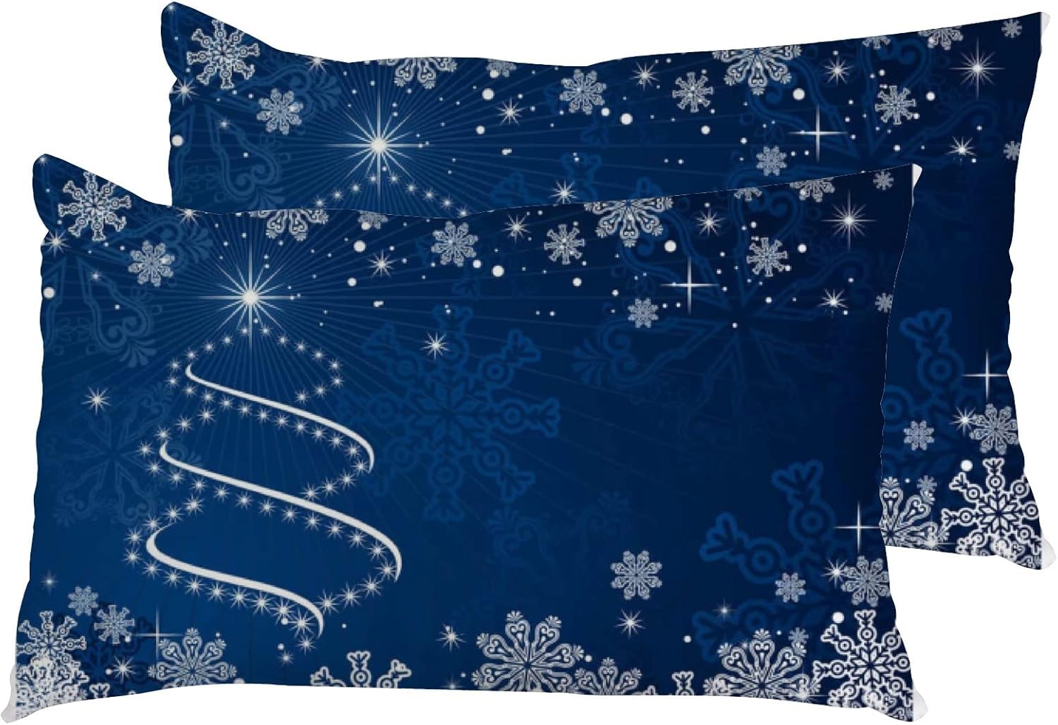 Christmas Shinning Snowflakes Trees Pillow Cases Queen Size Set of 2 Microfiber