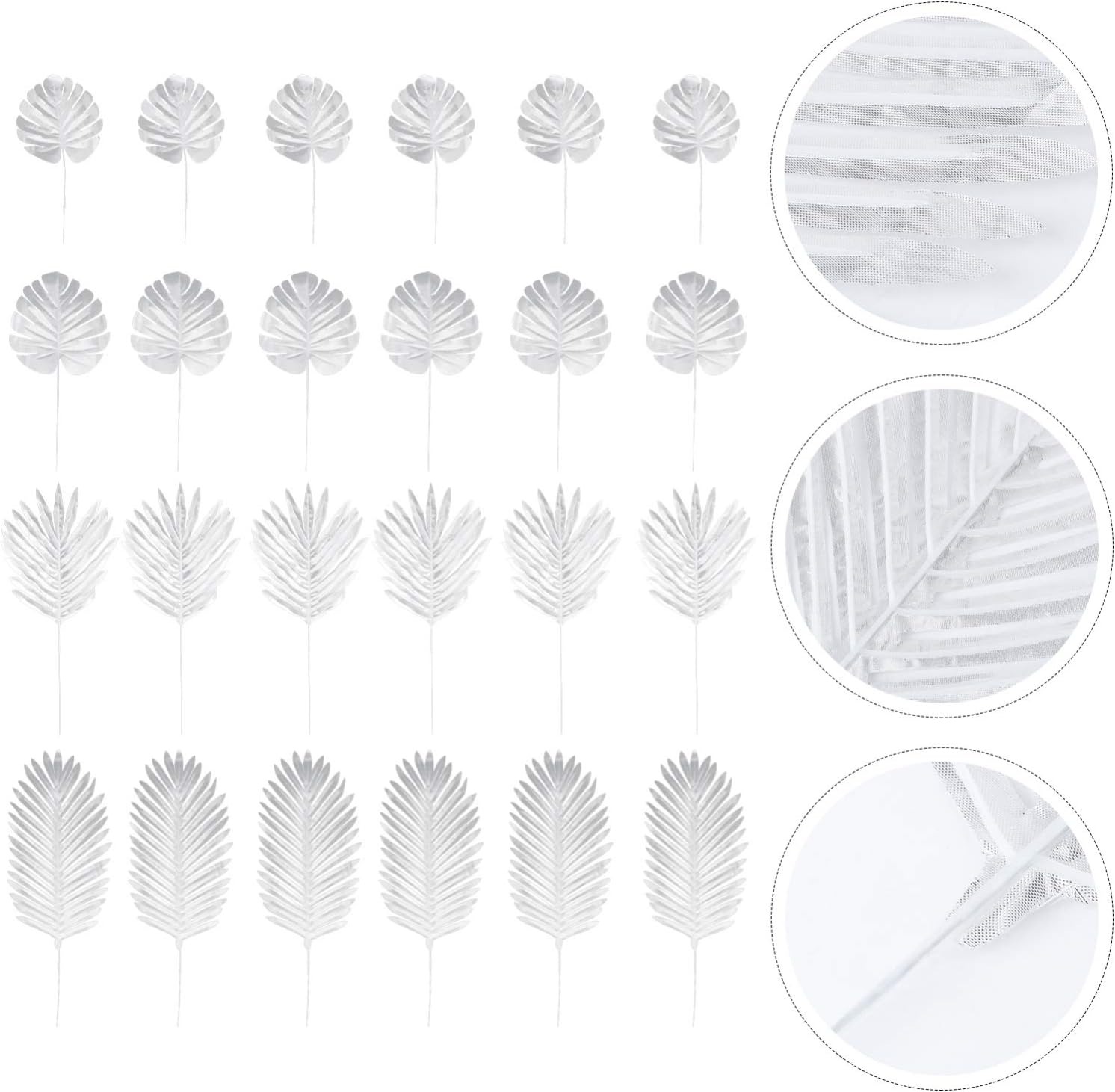PRETYZOOM 24pcs Silver Artificial Palm Leaves Faux Fake Fronds Plants for Home Centerpiece Wedding Arrangement Party Layout Props Decoration