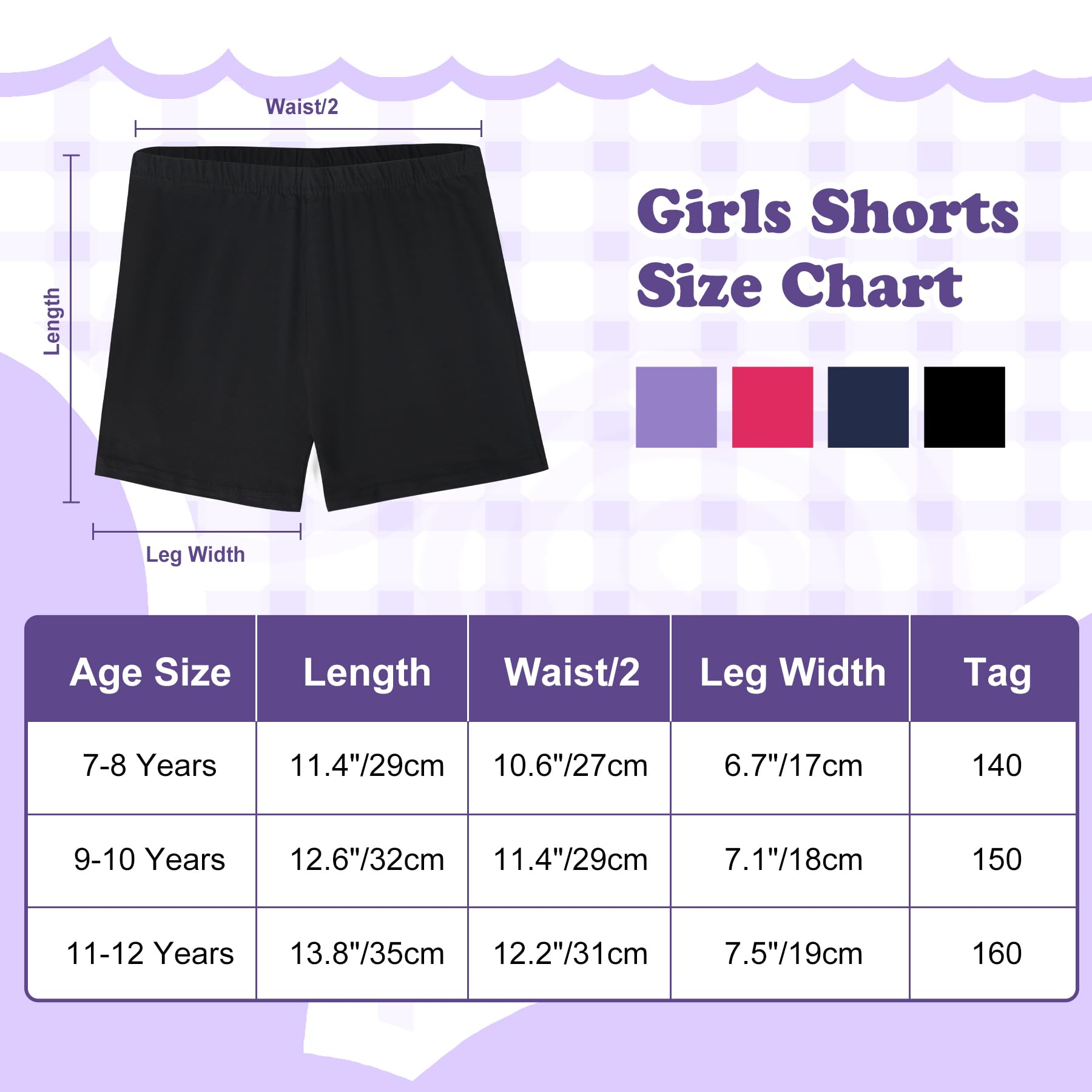 Pantaloni da ciclismo bambina cotone 3 pezzi nero estivi traspiranti 7-12 anni