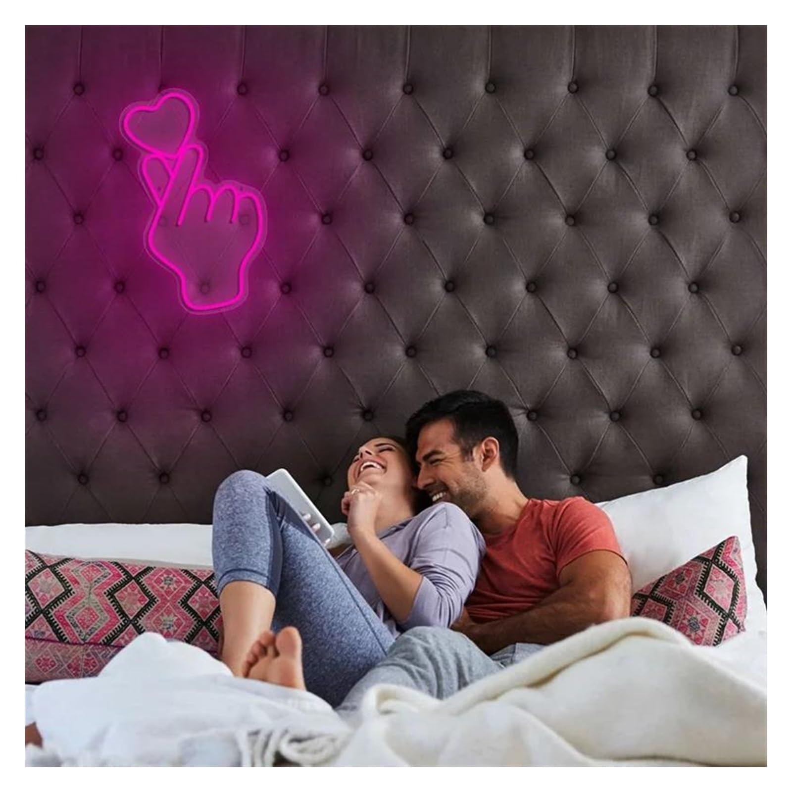 Luz de Diseño de Digital Gesto De Mano Y Corazón Luz LED De Neón Para Decoración De Pared De Casa, Dormitorio, Fiesta, Boda, Lámparas De Noche 40cmx26cm