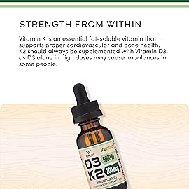 Vitamin D3 K2 5,000 IU Liquid Drops (5,000 IU of D3 and 200mcg of 99.9% All-Trans Patented K2 MK-7 (K2Vital)) Max Absorption Liquid Vitamin D Drops (30 Servings) by Double Wood