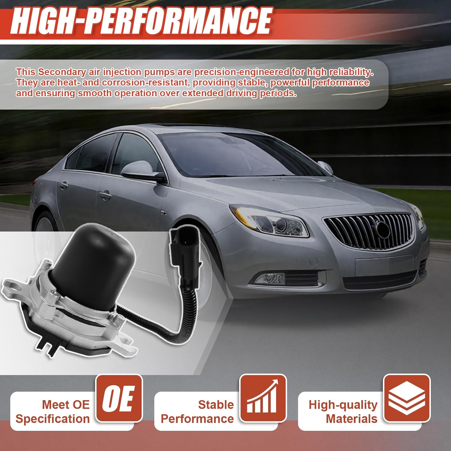 Secondary Air Injection Pump Without Bracket Compatible with 2011 Buick Regal, 2011-2012 Buick LaCrosse, 2012-2015 Chevy Equinox, GMC Terrain 4Cyl | 2.4L 2011-2015 Replace# 12634644