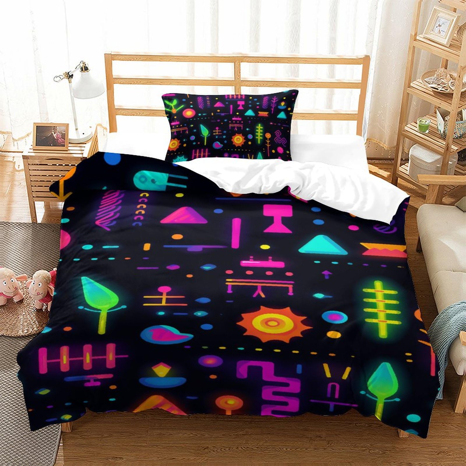 Housse de couette 135x200cm néon avec taie d'oreiller en microfibre