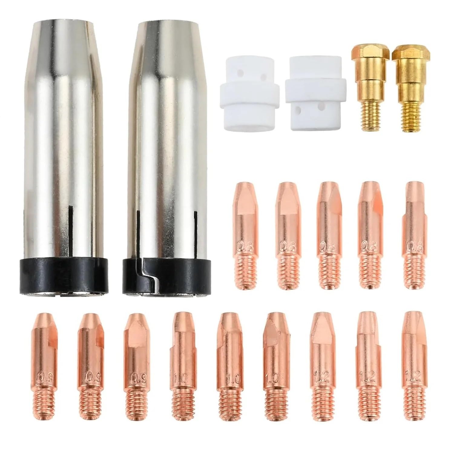 20 piezas M6 MIG MB24KD Kit de pistola soplete soldadura, puntas contacto 0,8/0,9/1,0/1,2 MM, difusor soporte, boquillas Gas, derivación cerámica
