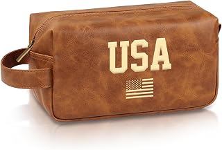 Personalized Toiletry Bags for Men, Waterproof Shaving Bag Leather Travel Hand Bag Kit for Him, Dad, Husband, Grandpa, Fathers days Independence Day Birthday Gifts