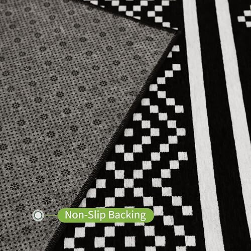 Miniatura 3 de Matace Alfombra marroquí lavable, antideslizante, alfombra tejida de felpilla, delgada, para sala de estar, dormitorio, baño, cocina (4 x 6 pies,