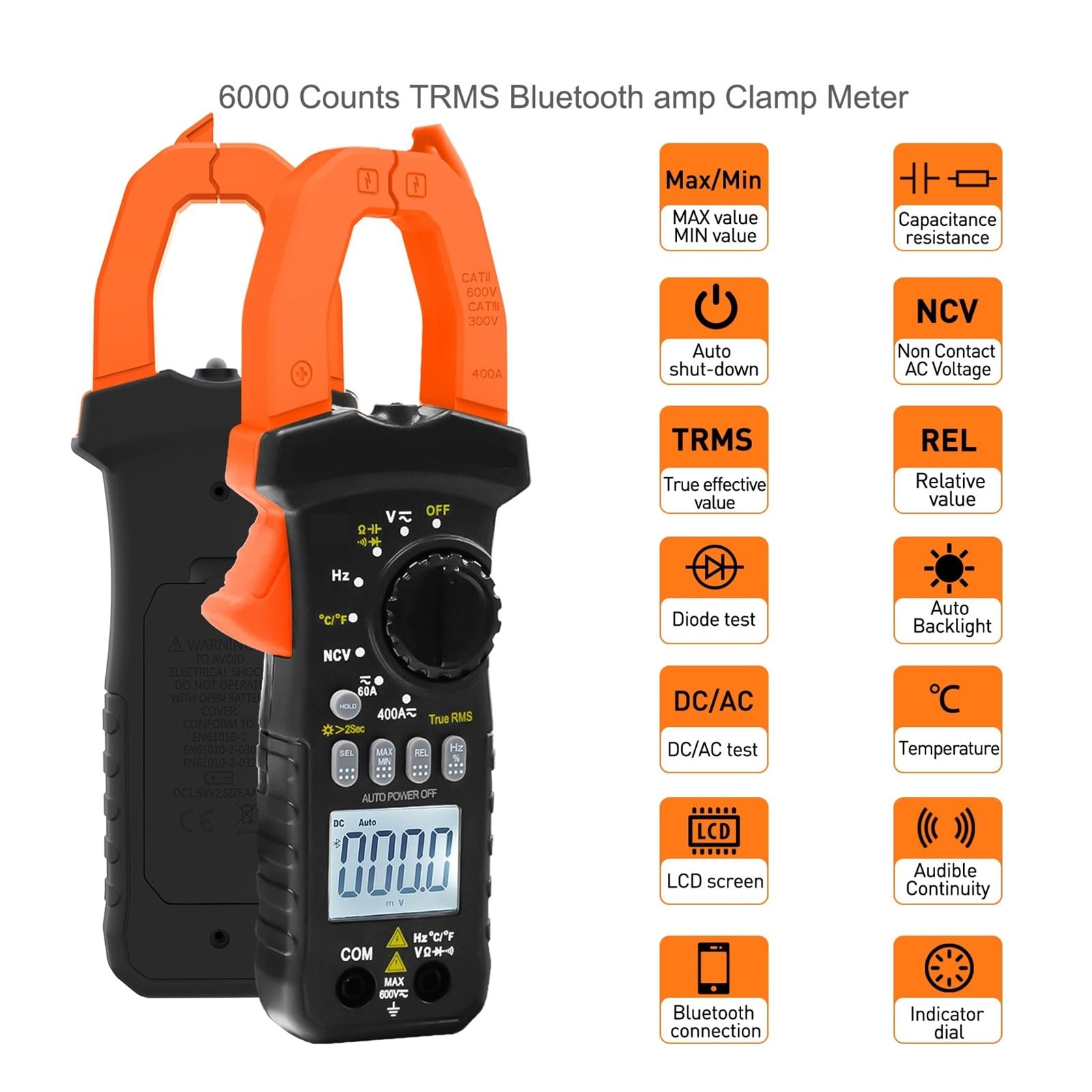 Multimetr Zaciskowy Bluetooth Tester Napięcia I Pojemności 6000 Zliczeń True RMS Automatyczny Zakres Pomiaru Omomierz
