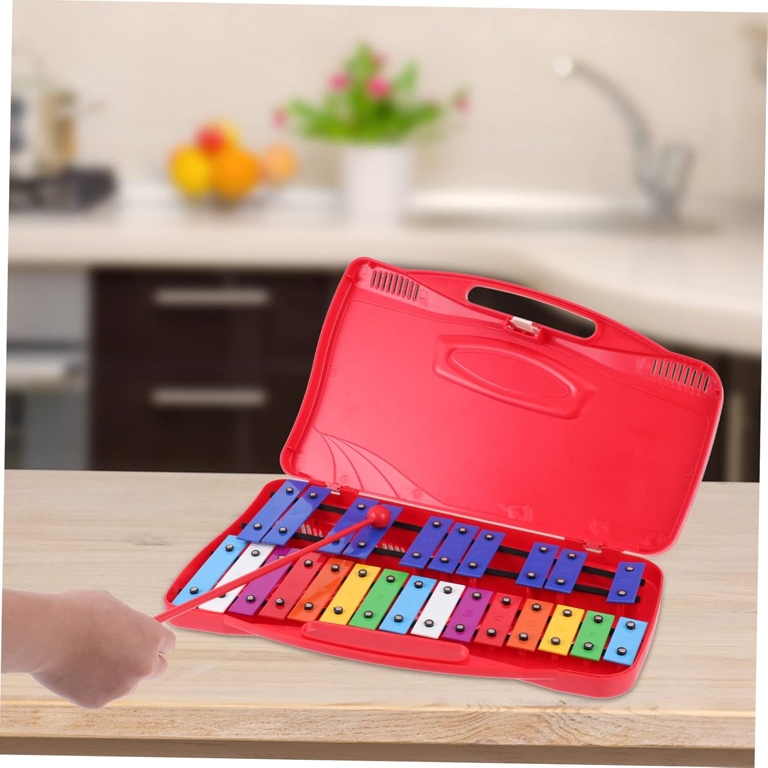 BESPORTBLE Tone Iron Piano Teaching Aid Musical Knocking Toy for Boys and Girls Percussion Music Toy Red