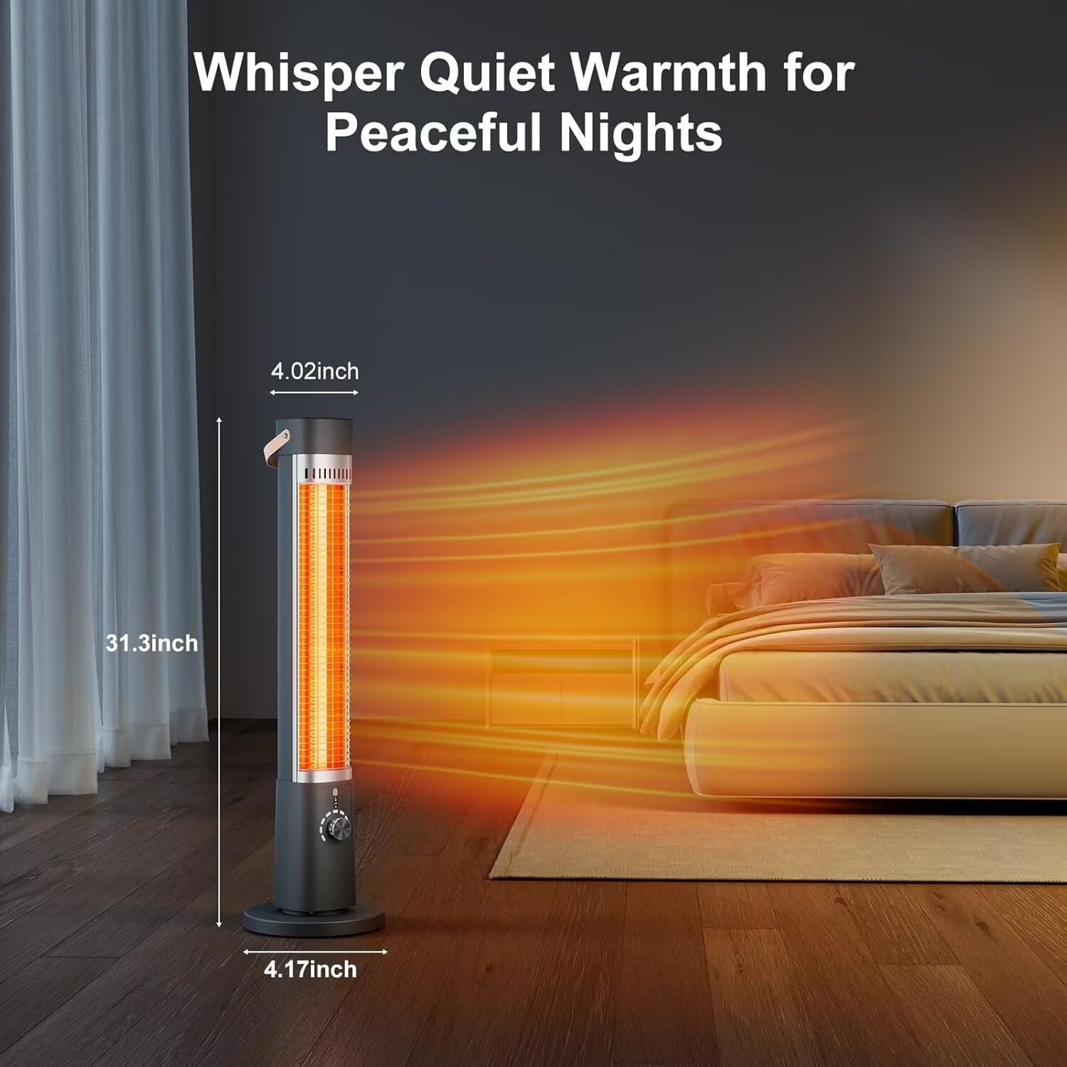 Riscaldatore elettrico da cortile, timer 9H, oscillazione a 60°, riscaldatore portatile per esterni, 9 livelli di calore, protezione da ribaltamento/surriscaldamento, blocco di sicurezza