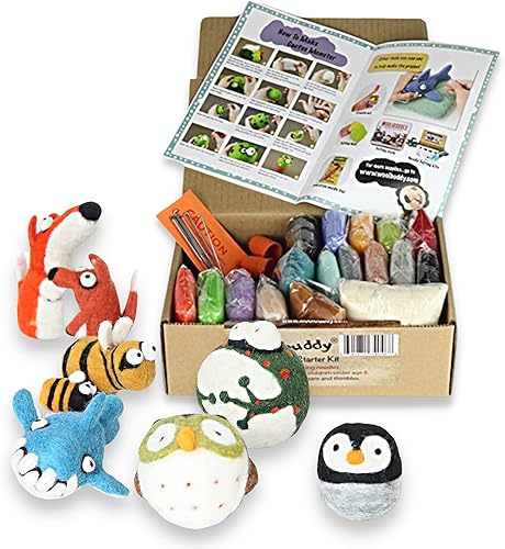 Woolbuddy Kit de fieltro de aguja, iniciador, kit de fieltro para principiantes adultos, niños, 6 lindos animales de fieltro, suministros de fieltro disponible en Yaxa El Salvador