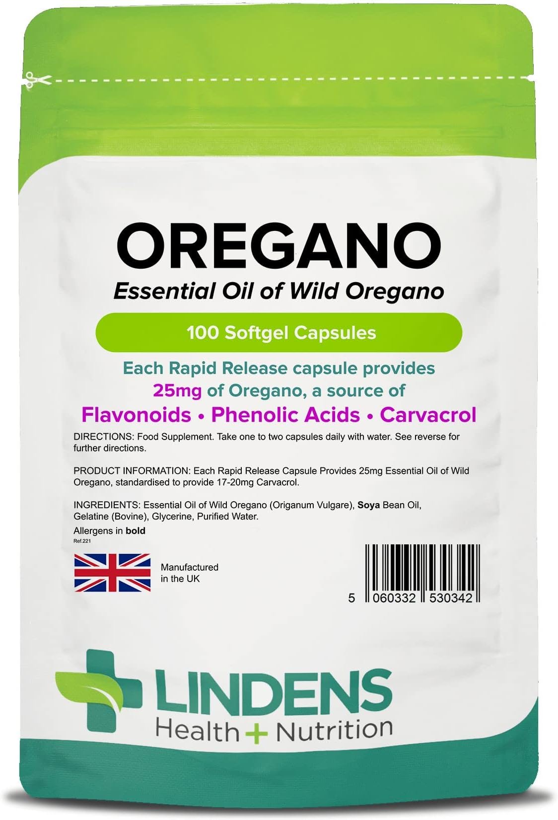 Oil of Oregano 25mg 2-Pack 200 Capsules Phenolic Acid & Flavonoids Rapid Release