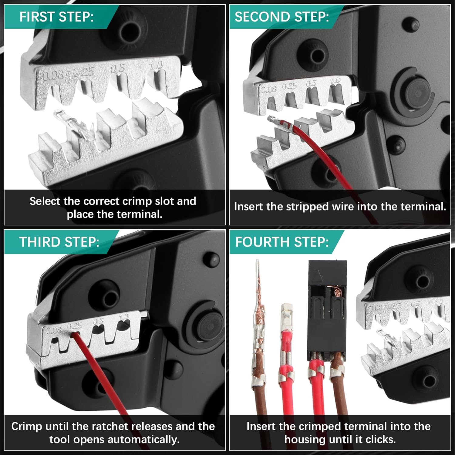 SN-2549 Dupont Crimper, 1290PCS 2.54mm Dupont Connector Kit with Ratcheting Open Barrel Terminal Crimping Tool, 28-18 AWG, White & Black Housings, Male Female Terminals, Headers & Ribbon Cable