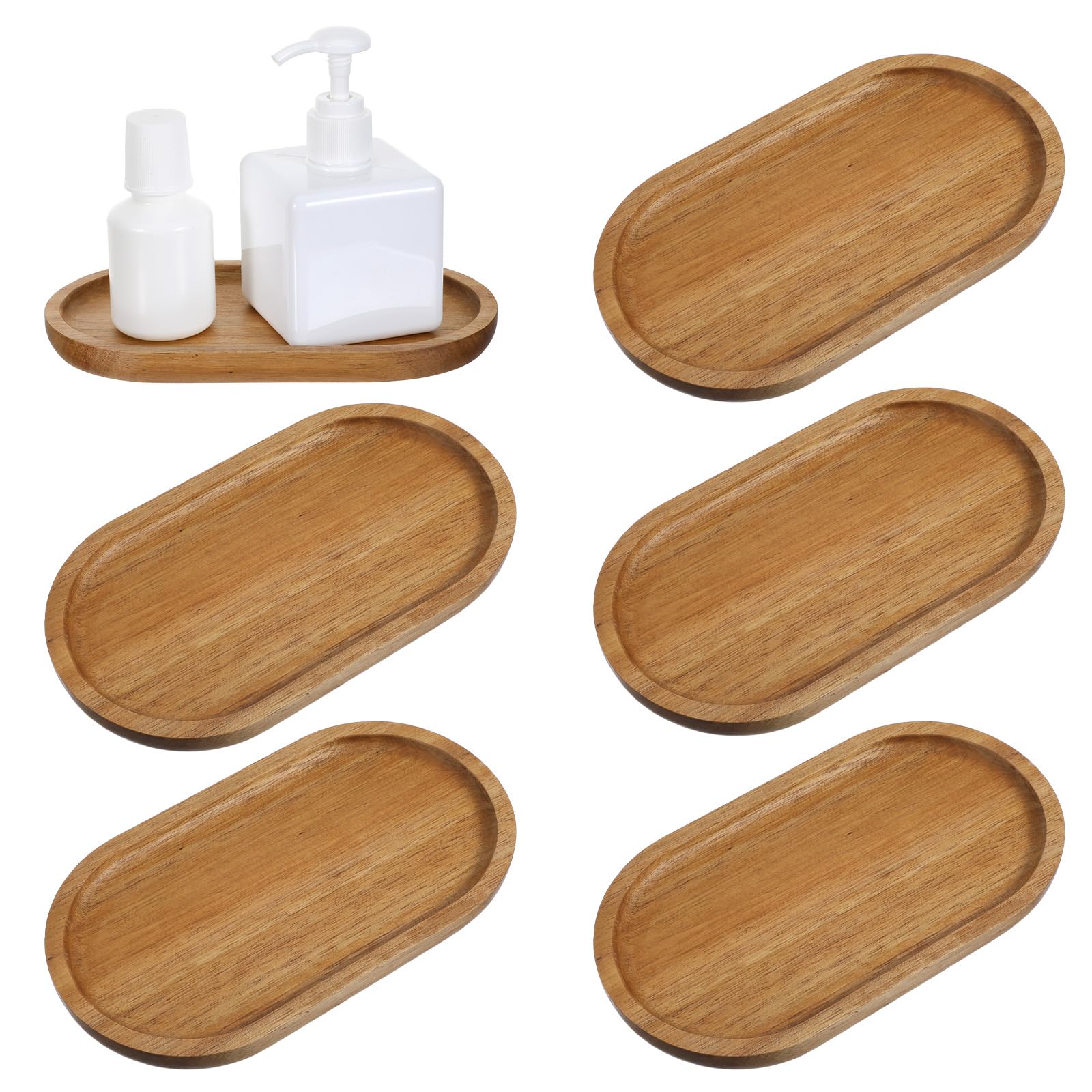 6 bandejas pequeñas de madera de acacia para servir, mini bandejas de madera, dispensador de bandeja de tocador de madera, platos de mostrador de madera, bandejas organizadoras de encimera de baño