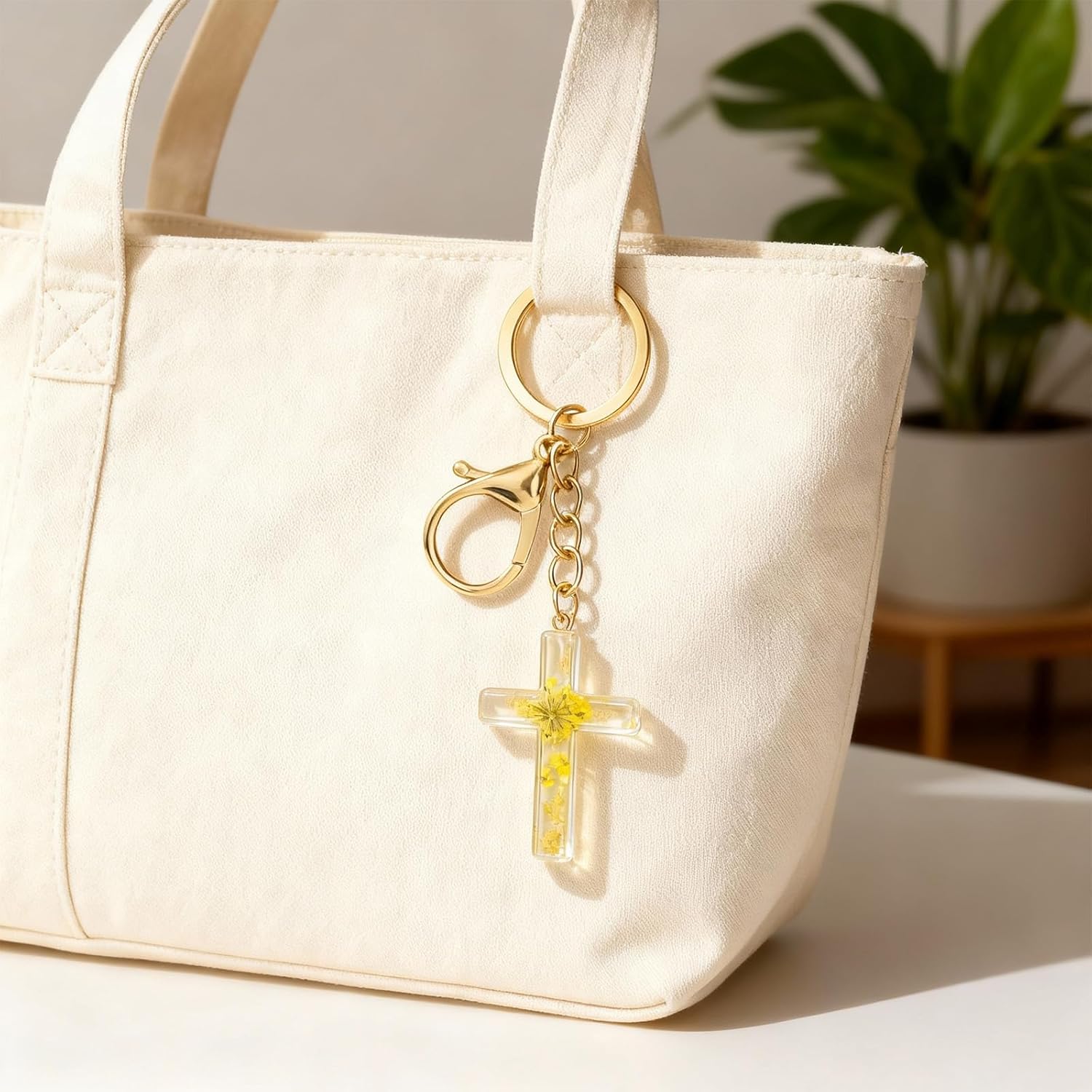 Angyape Cute Christian Cross Keychain for Women Purse Bag Charms Car Key Rings Accessories Flower Design Jesus Faith Gifts - Image 2