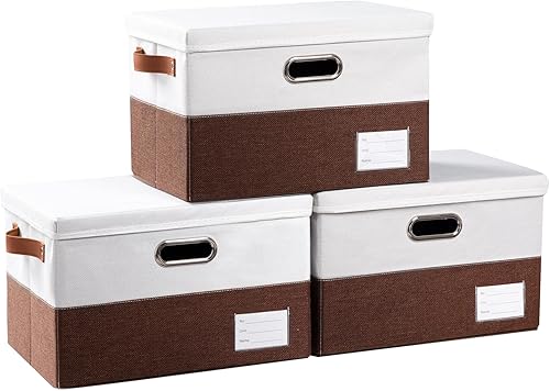 Miniatura 34 de PRANDOM Cajas de almacenamiento con tapas [paquete de 3] contenedores de almacenamiento plegables de tela, canastas con cubierta para el hogar,