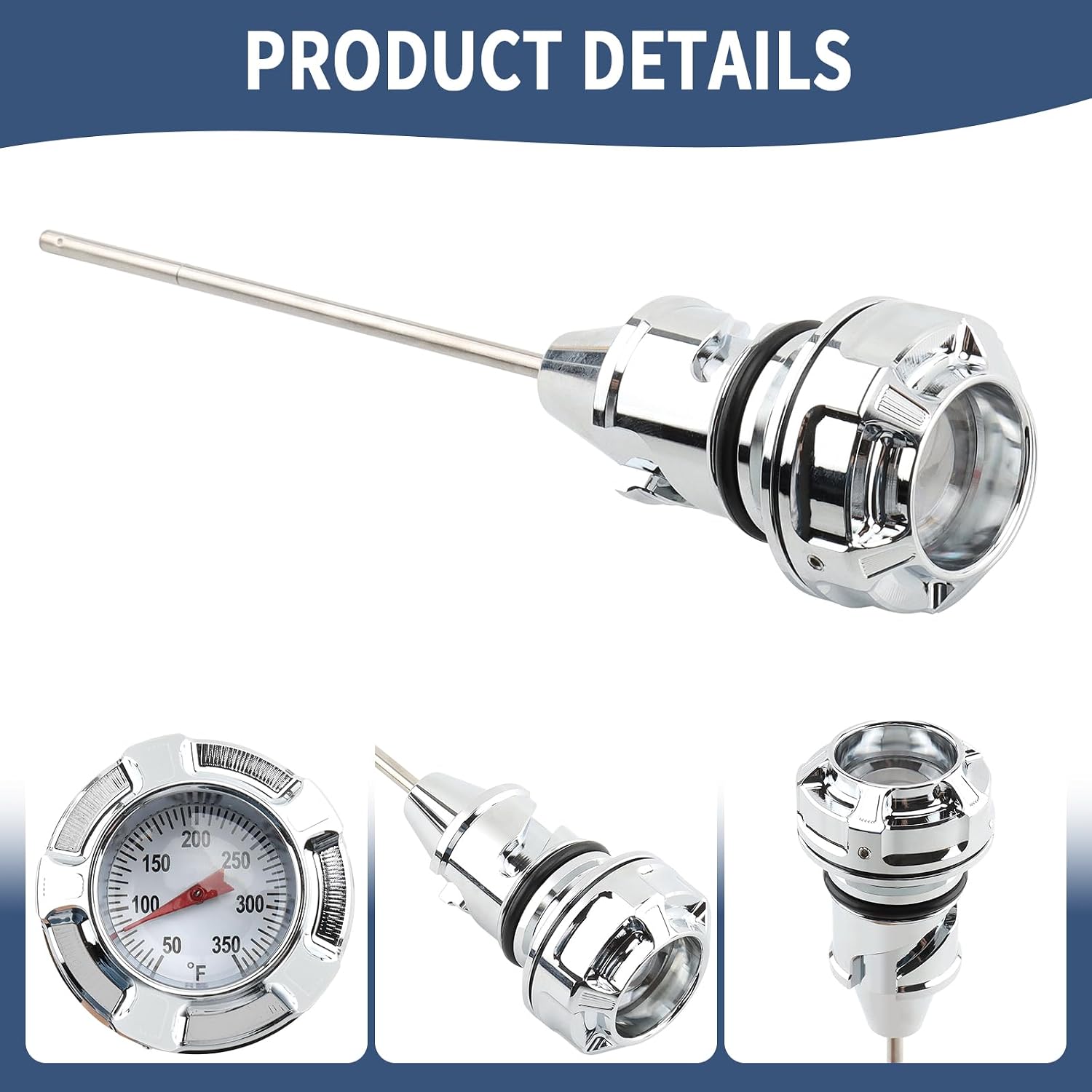 Oil Dipstick with Temperature Gauge Oil Tank Dipstick Fit for Harley 2018-2024 Softail Fat Boy FLSB Street Bob FXBB Breakout FXLRS Fat Bob Low Rider FXLR Softail Slim FLHSC 114 (Chrome White)