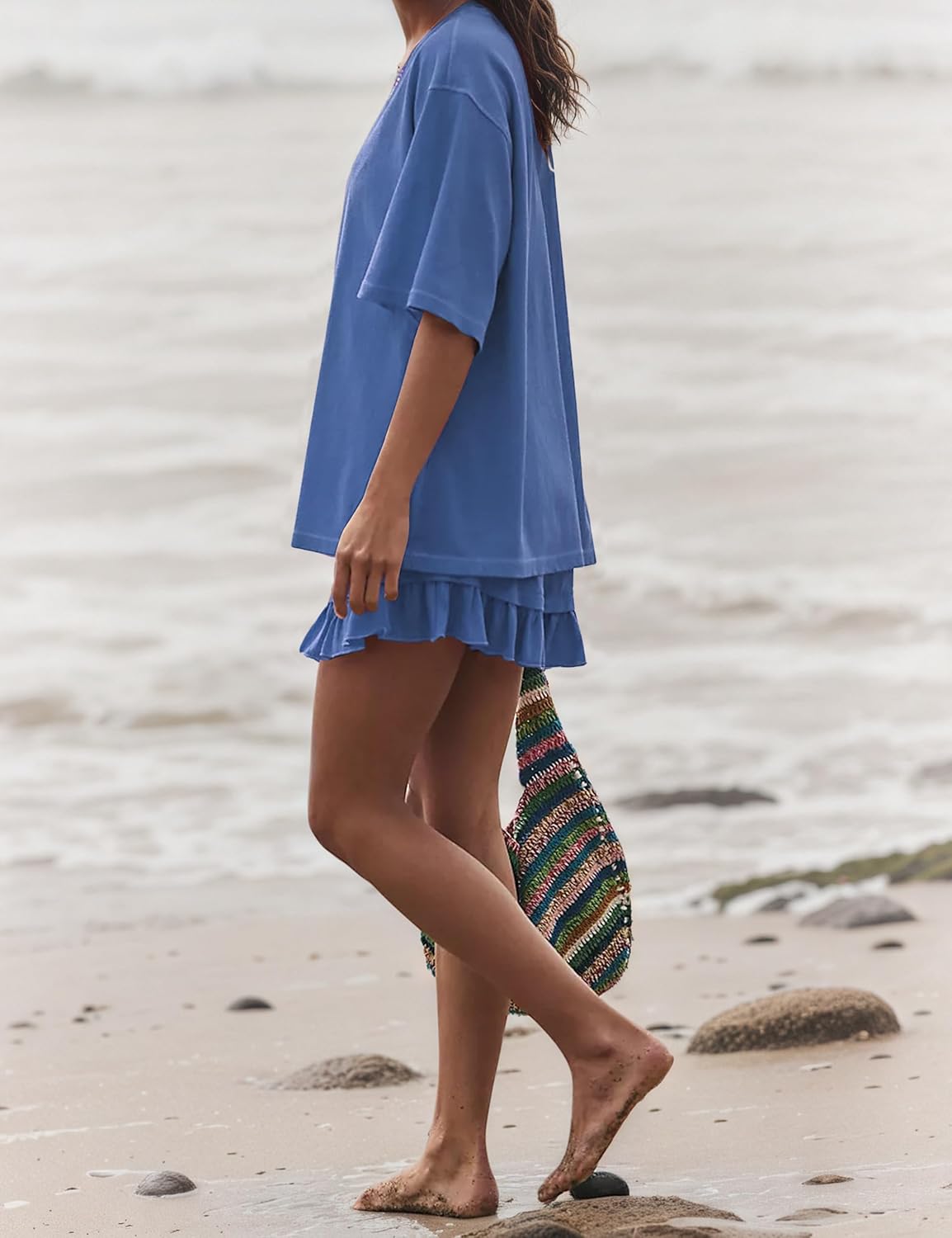 Two Piece Skirt Set for Women Summer Casual Short Sleeve Tops Peplum Pleated Skirt Lounge Set 2 Piece Outfits - Image 4