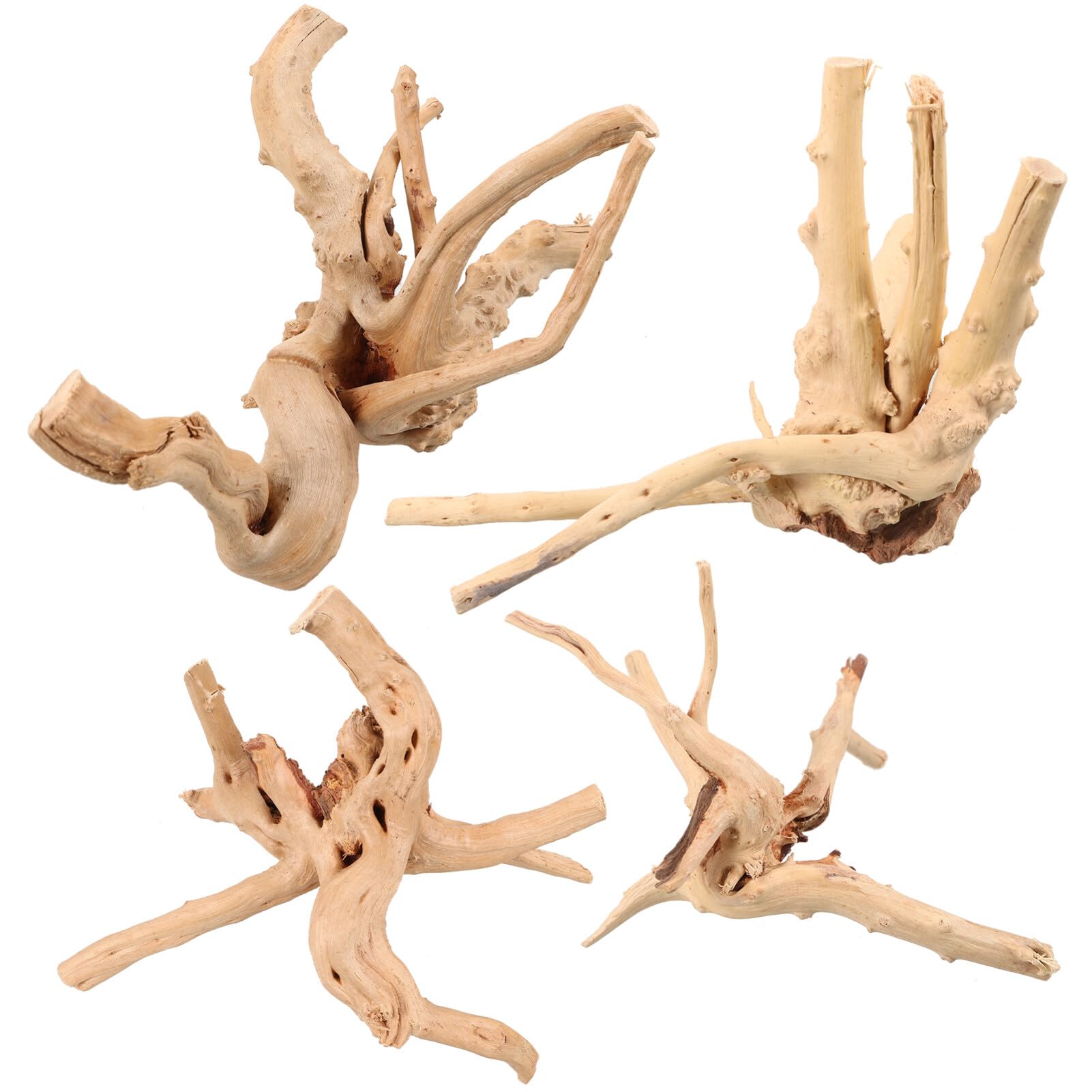Toddmomy Aquarium Wood Driftwood Ornaments, 4pcs Natural Driftwood Reptile Branches Fish Tank Tree Roots for Aquarium Habitat Terrarium Reptile Decorations