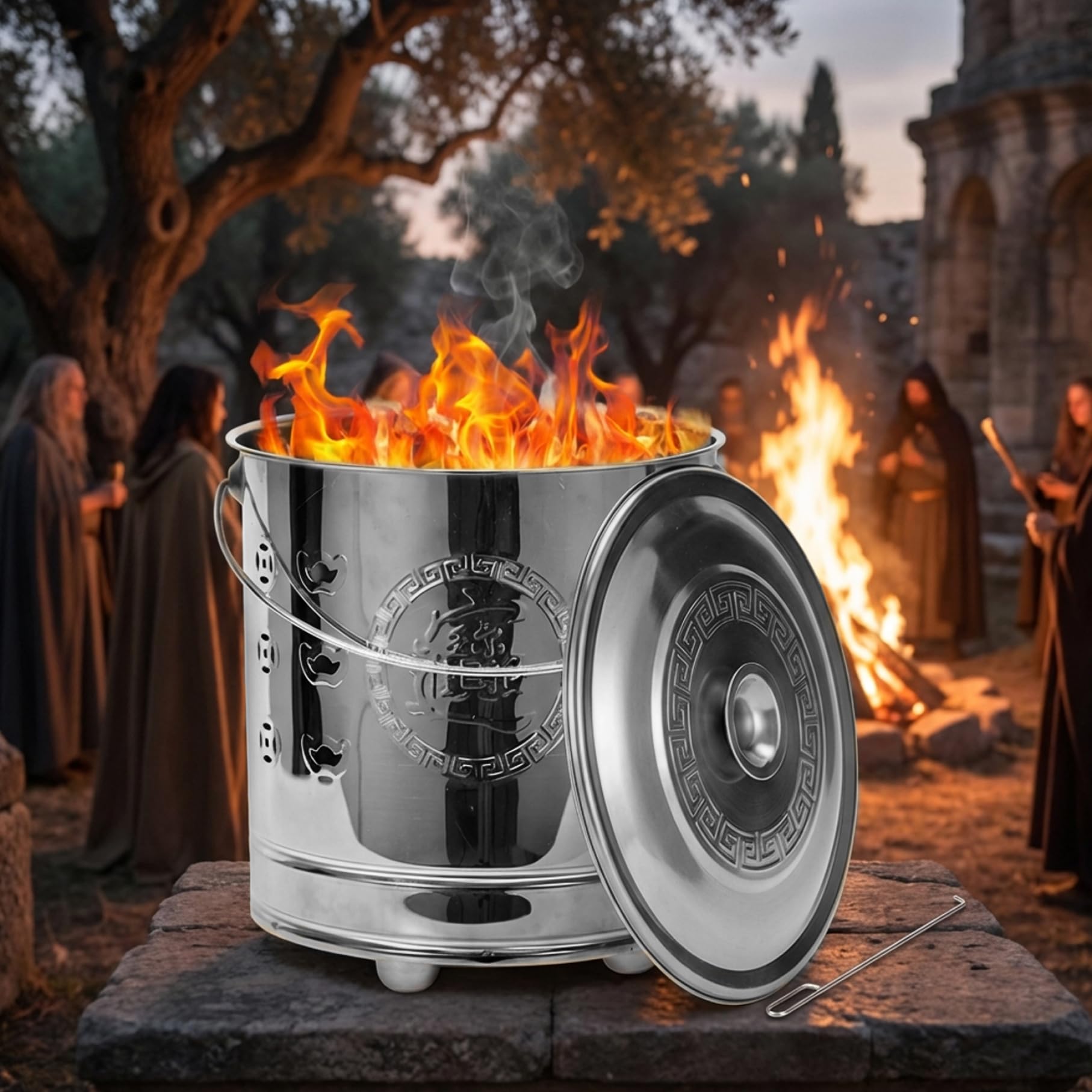Gabbia per bruciature, Barile per bruciature, Gabbia in acciaio inossidabile con coperchio e maniglia Inceneritore da esterno Contenitore sicuro per braciere per rifiuti di giardino, foglie, carta e
