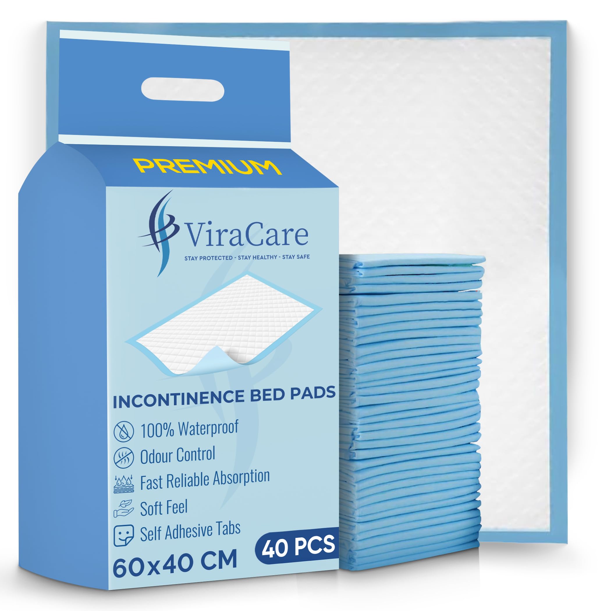 Viracare Girls Blue 120 X Premium Incontinence Bed Pads 60X40 Cm | Incontinence Bed Sheets | Provides Soft Feel | Disposable Bed Mats For Incontinence | Bed Protectors Kids | Maternity Bed Mats | (3 Packs Of 40)