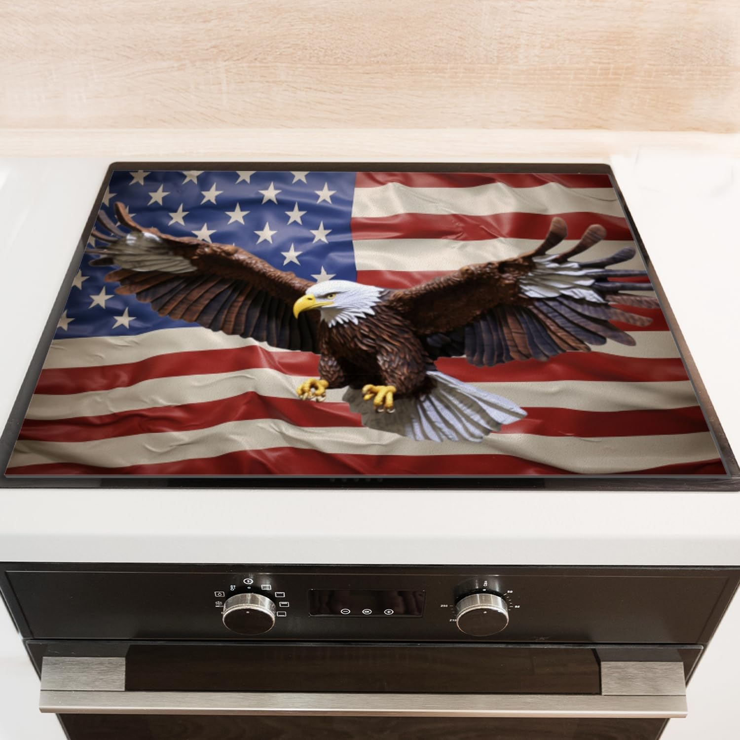 Diatomite Stove Top Covers 28x20 inches Dust-Proof Dish Drying Mat for Gas and Electric Ranges-Bald Eagle Flying Over American Flag Background